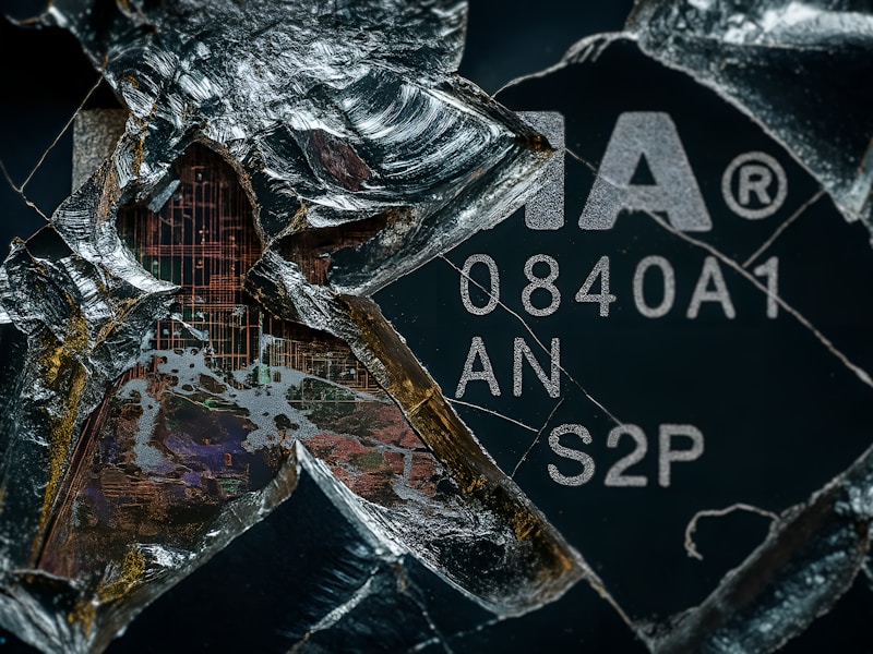 Cracked glass over circuit markings